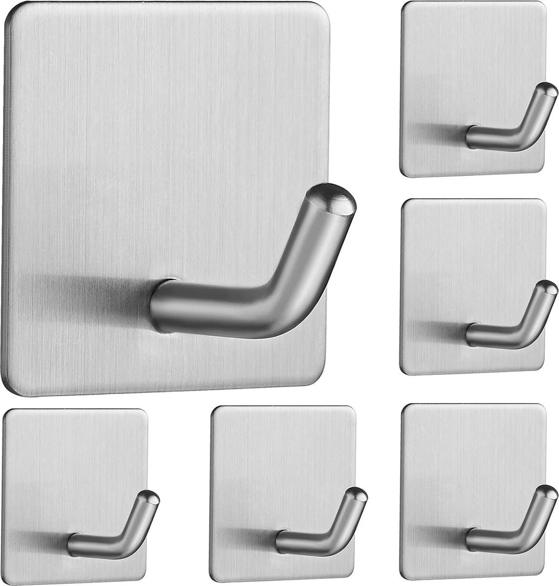 Haken - Roestvrijstalen - Set van 6 Stuks - Zelfklevende Wandhaken zonder Boren - Waterdic