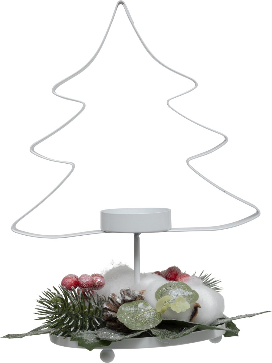 Atmosphera Metalen kaarsenhouder in de vorm van een kerstboom voor tea light, 25 cm kleurrijk