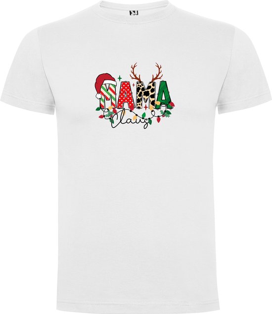 Wit T-Shirt met “Kleurrijke MAMA Claus Kerst “ Print Full Color Maat L