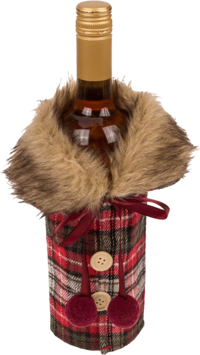 Fles Cadeau verpakking Winterjasje met Schotse ruit
