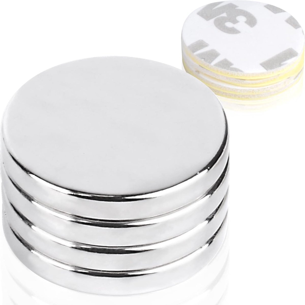 Sterke Neodymium Magneten 20 x 3 mm - Extra Sterke Ronde Zelfklevende Magneten voor Koelkast en Whiteboard - 4 Stuks