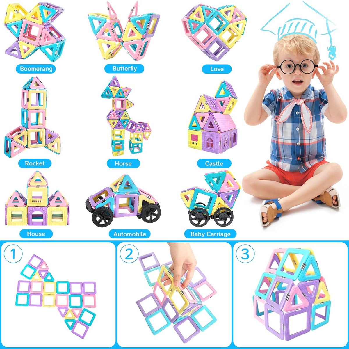 LUVTOY Magnetische blokken - 150 stuks magnetische bouwstenen - bouwspeelgoed voor Montessori STEM sensorisch speelgoed voor jongens meisjes leeftijd 3 4 5 6 7 8 9 10