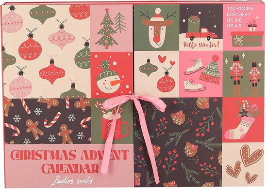 Adventkalender dames - Kerst - 12-Paar sokken - Maat 36/41 - adventskalender 2024 - adventkalender - adventkalender volwassenen