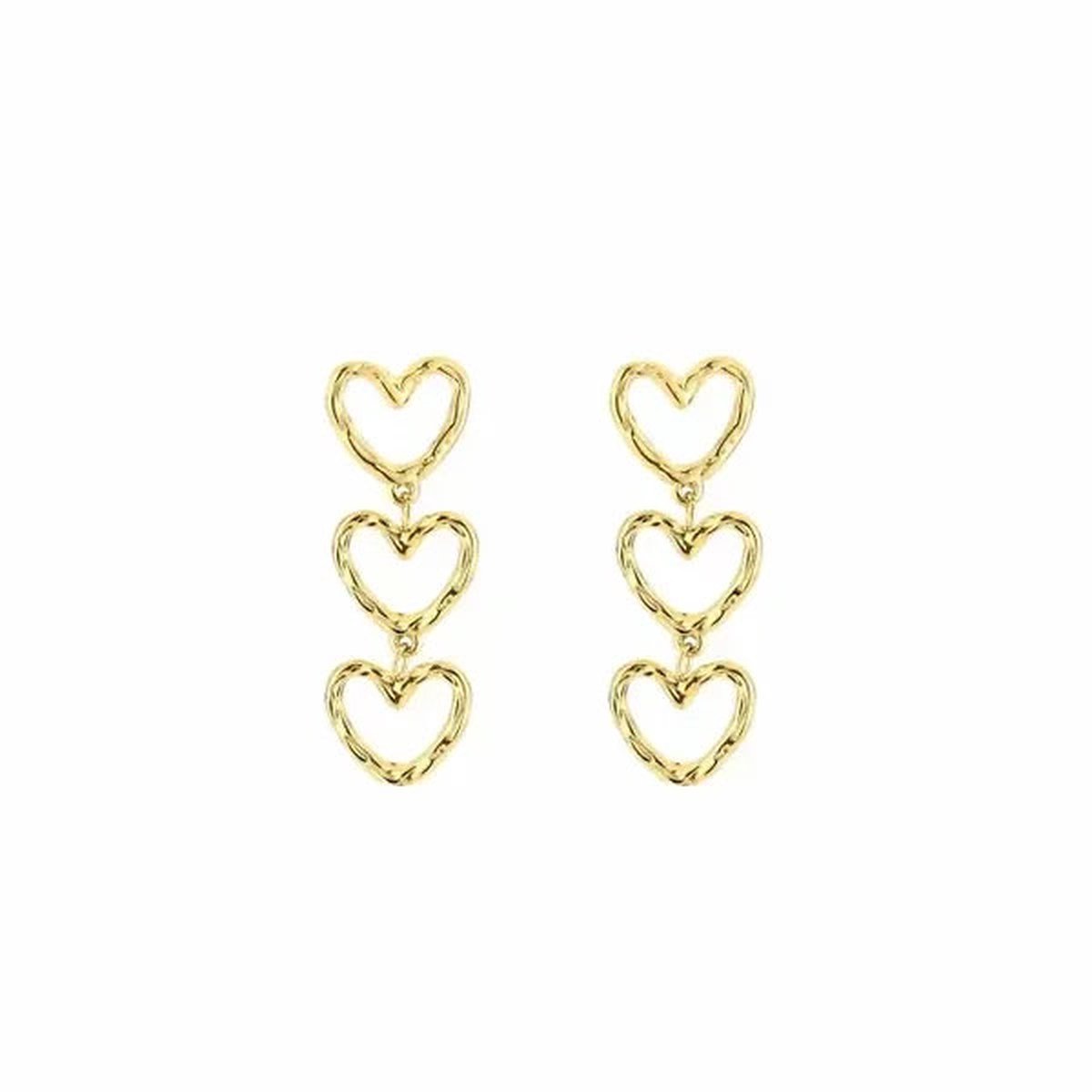 Oorbellen hartjes - oorhangers goud - stainless steel - liefde - hart - dames - sieraad