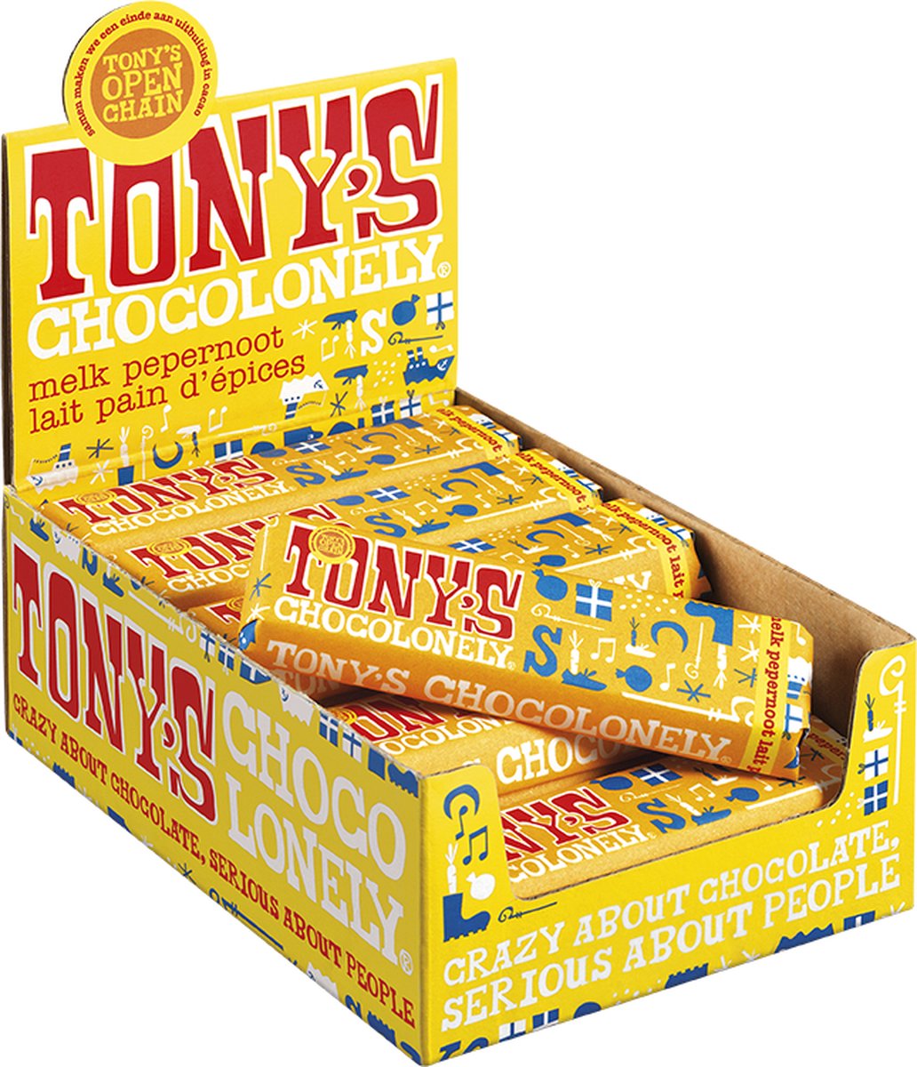 Tony's Chocolonely Chocolade Sinterklaas Reepje Melk Pepernoot - Schoencadeautjes Sinterklaas - Fairtrade Belgische Chocola Schoencadeautjes - 20 stuks x 47 Gram