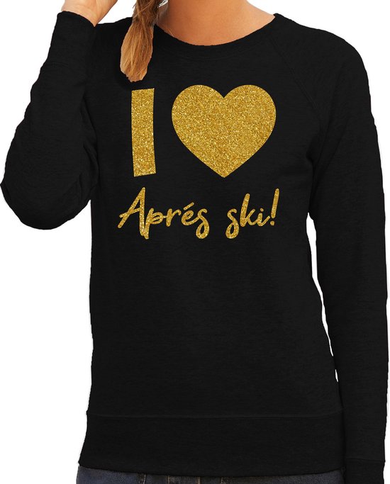 Bellatio Decorations Pull de ski après-ski femme - I love Apres ski - noir - or pailleté - sports d'hiver S