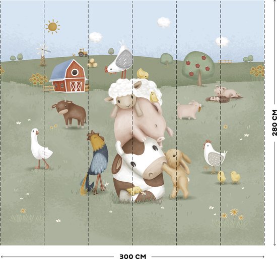 Foto: Little dutch little farm fotobehang dieren 2 80x3m groen