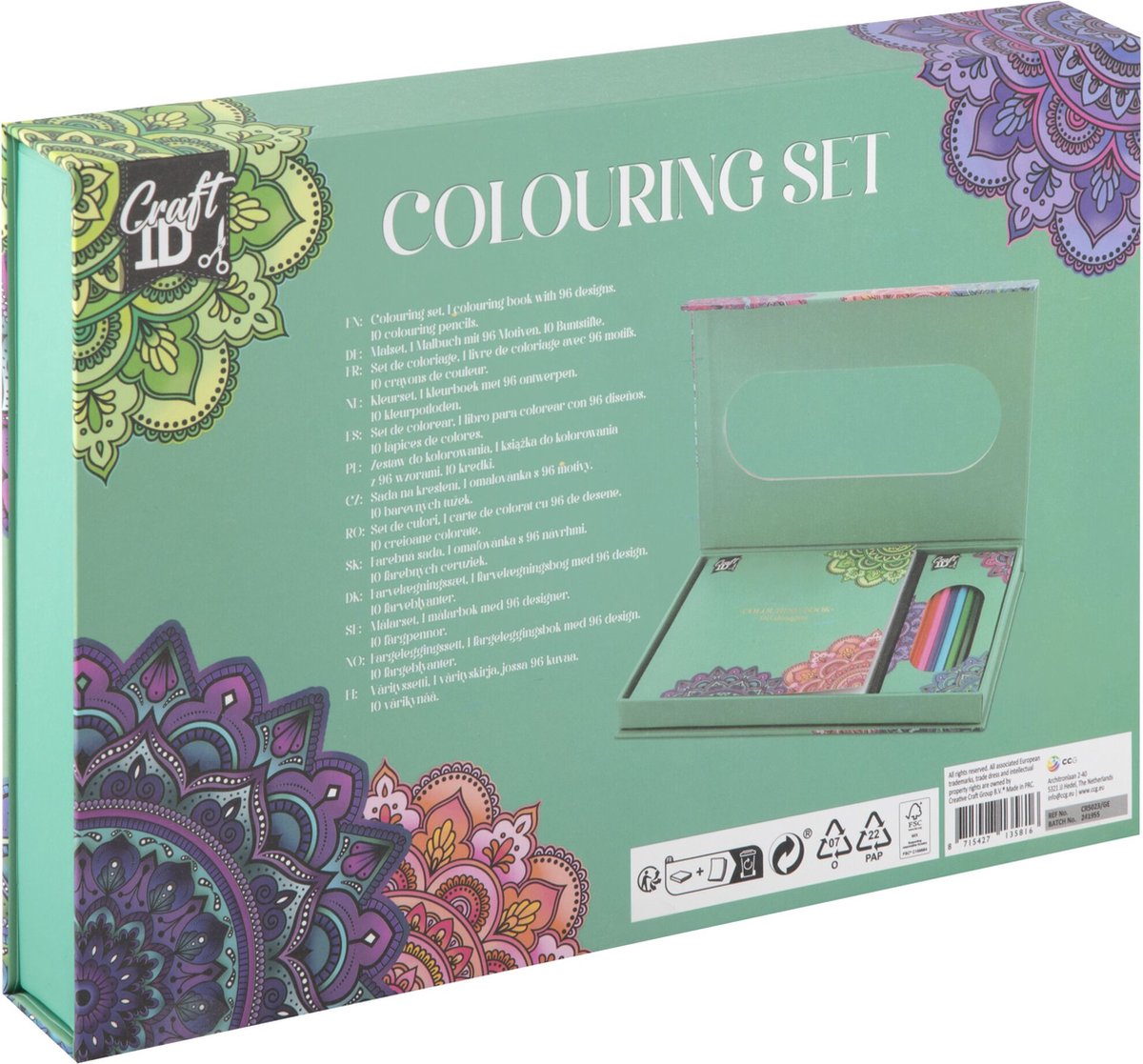 Craft ID Mandala Kleurboek voor Volwassenen - 96 Ontwerpen & 10 Kleurpotloden - Cadeau geschenk - Ontspannende Tekenset Volwassenen voor Kleuren en Stressverlichting — afbeelding 2