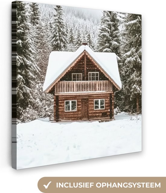 Canvas schilderij 20x20 cm - Wanddecoratie Huis - Bos - Winter - Natuur - Sneeuw - Muurdecoratie woonkamer - Slaapkamer decoratie - Kamer accessoires - Schilderijen op canvas