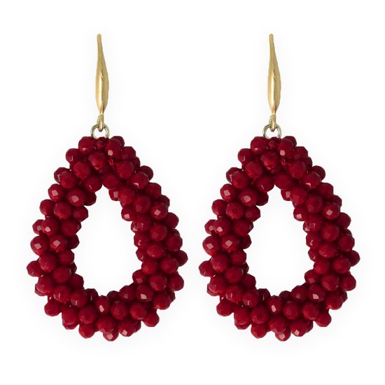 Lajetti - Boucles d'oreilles Gala Drop Rouge Bordeaux Femme - Boucles d'oreilles en perles d'acier inoxydable - Perles de verre