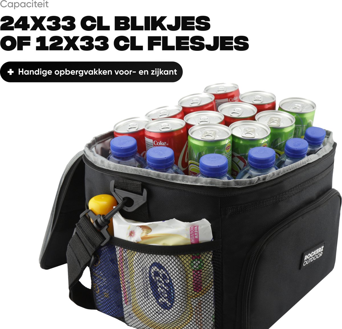 Rockerz Koeltas - 4 laags geïsoleerde - Incl. 2 koelelementen - 15 liter - Lunchtas - Picknicktas - Capaciteit voor 24x 33 cl blikken of 12x 33 cl flesjes - Slijtvast en duurzaam materiaal - Waterdicht en vuilafstotend - kleur: Zwart — cadeau in Sport & Outdoor - foto 5