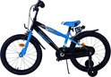 Zijzicht van een blauw-zwarte kinderfiets met 'VOLARE' en 'SPORTIVO' logo's.