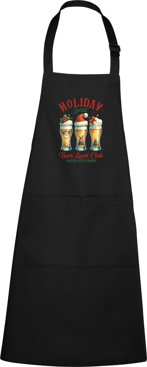 Zwart schort met Full Color Kerst Holiday Spirit Beer Lover Club