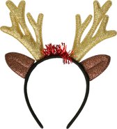 Krist+ kerst diadeem/haarband - rendier gewei - goud - 25 cm - kerstaccessoires