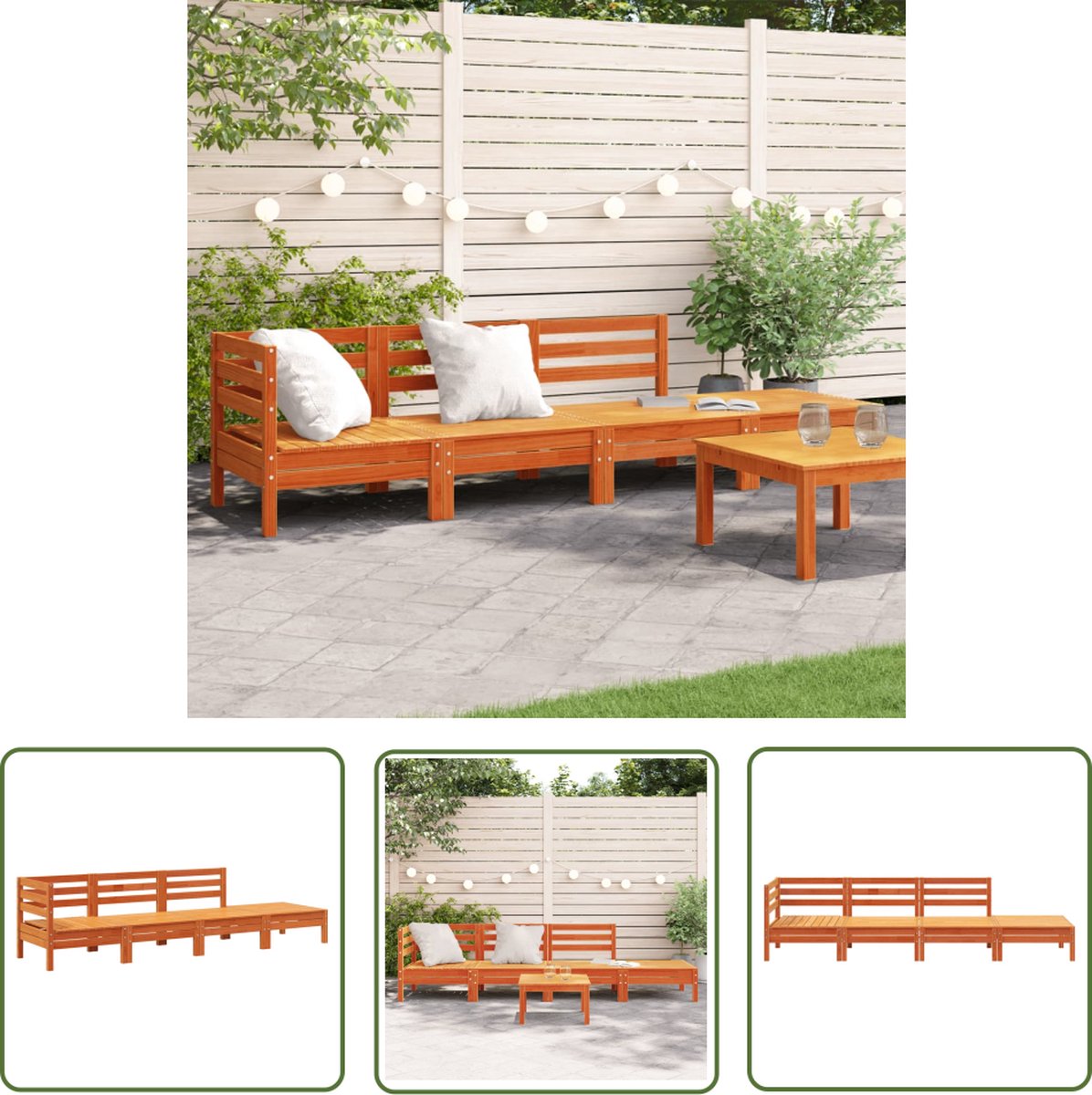 Massief grenenhouten palletbank tuinmeubelset van The Living Store - 254 x 63.5 x 62.5 cm - Buitendecoratie - Lounge Set