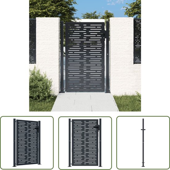 The Living Store Poort 105x155 cm met vierkant staal antracietkleurig - Tuinpoort - Staal Poort - Antraciet Poort - Lasergesneden Poort - Beveiligde Poort