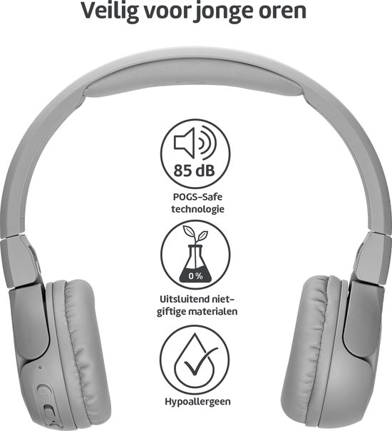 POGS - The Gecko 2 - Draadloze on-ear kinder koptelefoon - Bluetooth - Veilige volumebegrenzing - Duurzaam - Gratis app voor extra functies - rGrijs