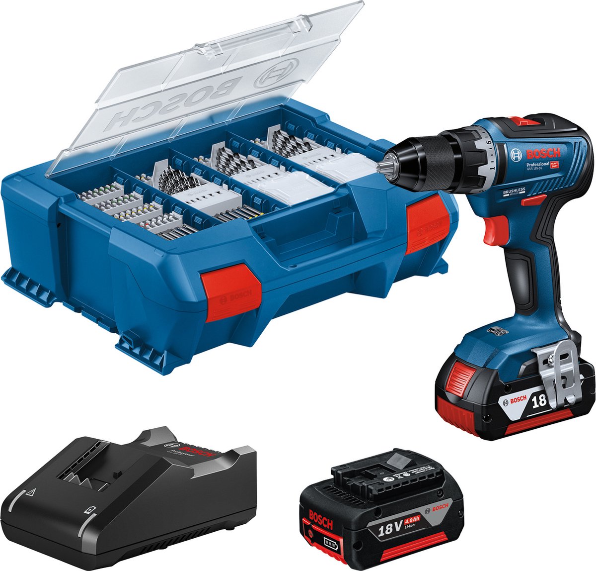 Bosch GSR 18V-55 accuschroefboormachine - 55 Nm, incl. 2x accu's