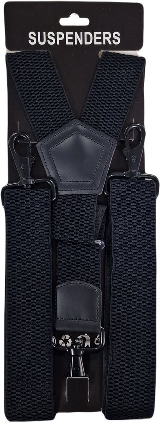 Bretelles | Couleur : noir | Bretelles Hommes Adultes | Clips solides | Clips solides | Pinces larges | essence 3 clips | Une taille unique pour tous