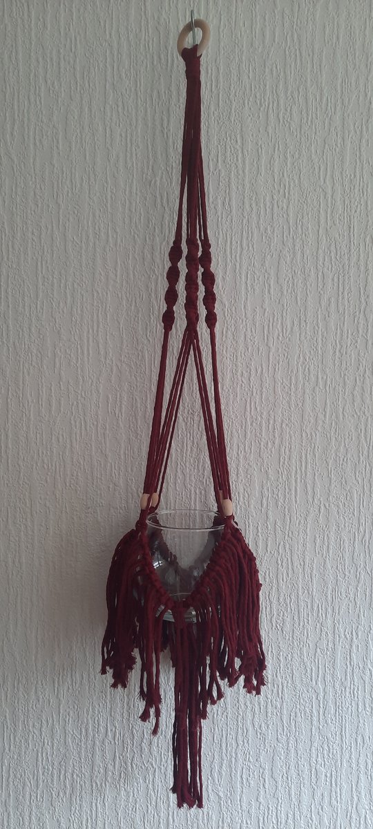Cafuné - Macramé Pakket-Plantenhanger "Fringe" – Bordeaux– 95 cm – Inclusief Macramé Koord, Houten Ring & Kralen en Instructievideo – Perfect voor Beginners -Macrame Touw - Complete set- Moederdag Cadeau Idee - Plantenhanger maken — afbeelding 3