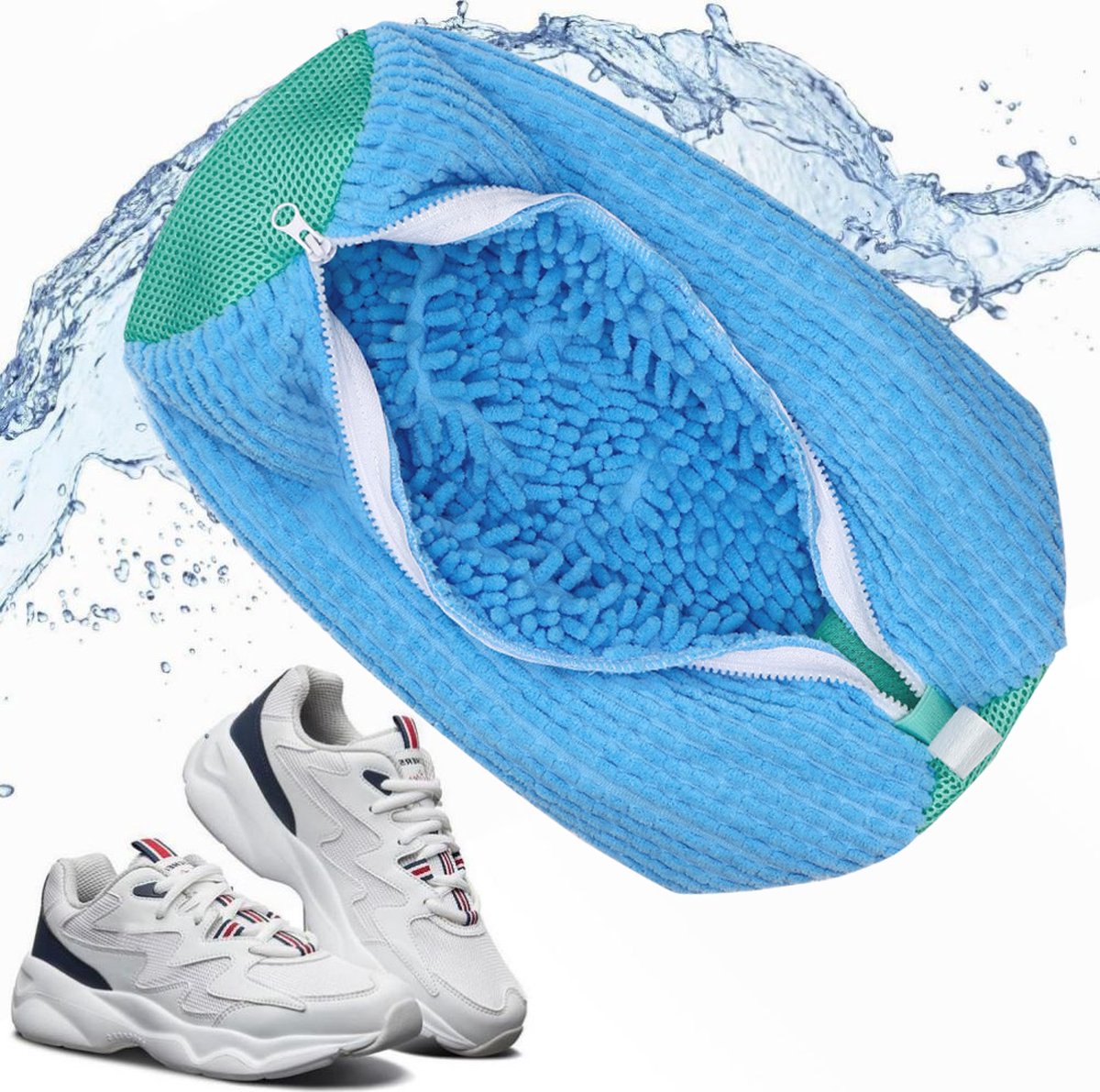 Goedkoopste Schoenenwaszak - Multi-beschermingswasnet - Wasschoenenzak voor wasmachine en droger - Anti-deformatie reinigingsschoenenzak - Herbruikbare schoenenwaszak - - Met rits en ophangring - Geschikt voor de meeste soorten en maten schoenen - 39 x 19 cm