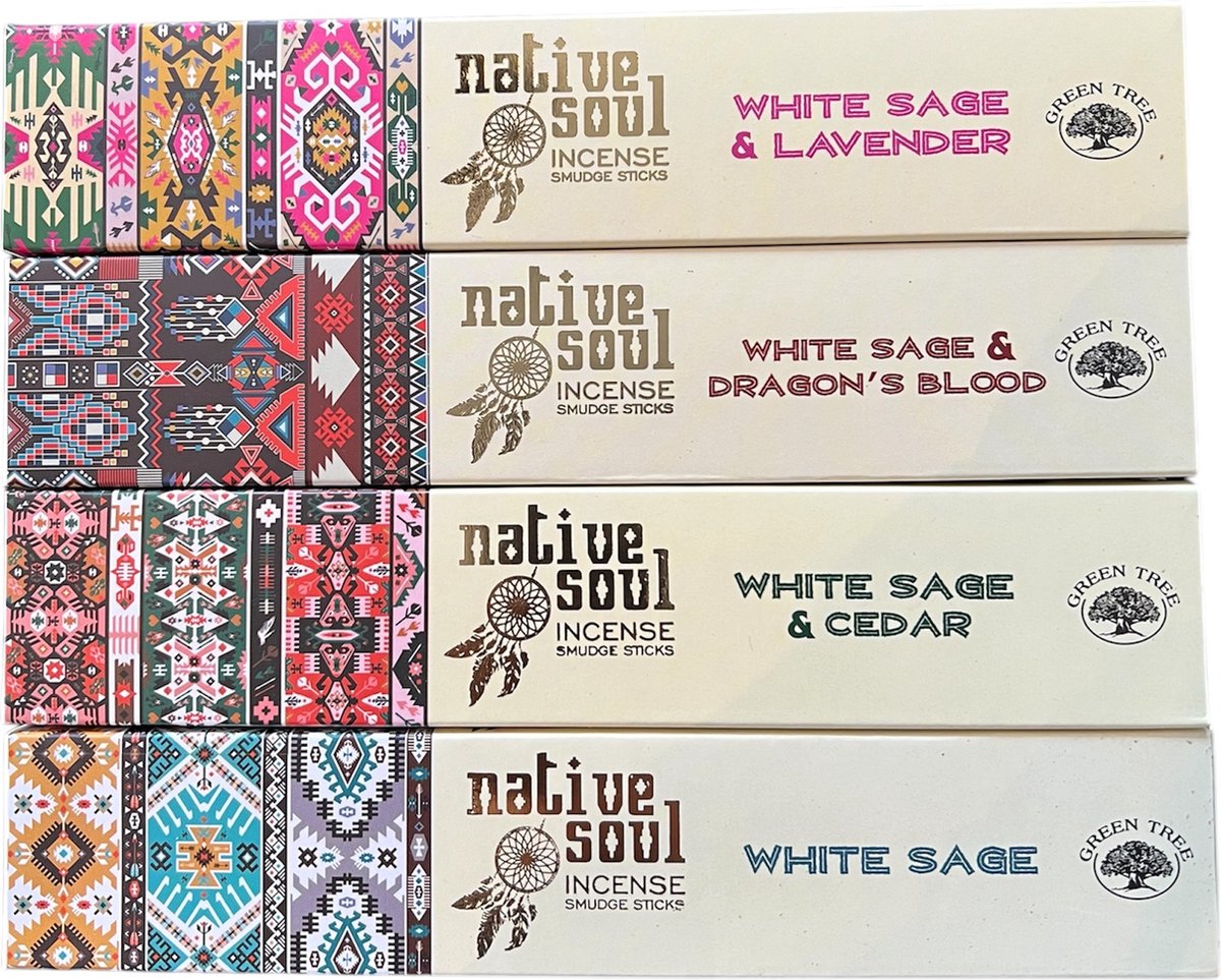 Native Soul - Wierook - White Sage - Cedar - Lavendel - Dragonsblood - Set van 4 stuks