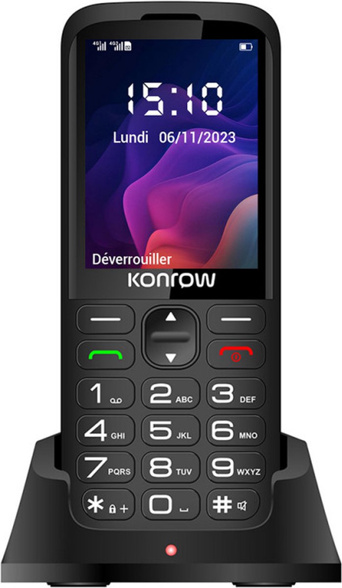 Konrow Senior 280 Next – Senioren Mobiele Telefoon 4G met SOS-Functie, Grote Knoppen & Oplaadstation – Simlockvrij, Ideaal voor Eenvoudig & Veilig Gebruik