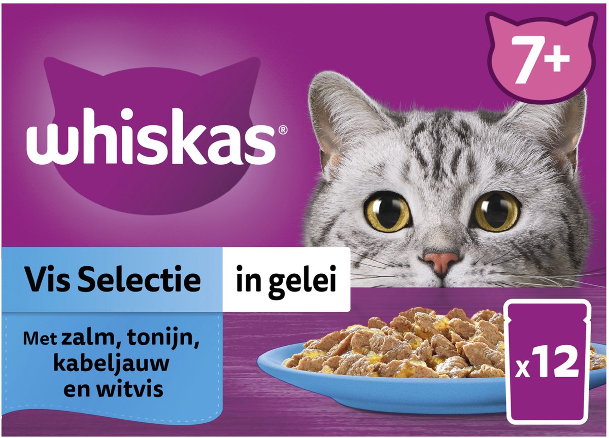 Whiskas 7+ Vis Selectie in gelei multipack (85 g) 2 verpakkingen (24 x 85 g)