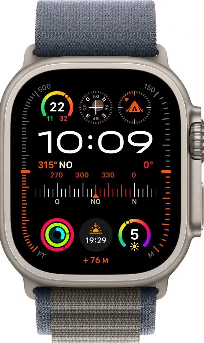 Apple Watch Ultra 2 49 mm titanium kast zilver op Alpine-bandje Medium blauw [Wi-Fi + Cellular]