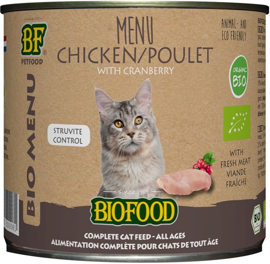 Biofood Organic - Biologisch Kattenvoer Natvoer - Kip Cranberry - 200 gr NL-BIO-01