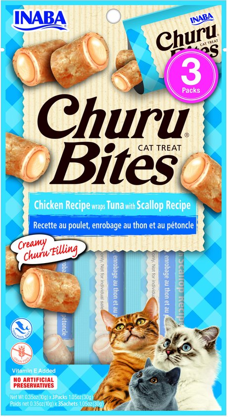 Inaba Churu Bites - Kattensnack - Tonijn Jacobsschelp 3x10 g