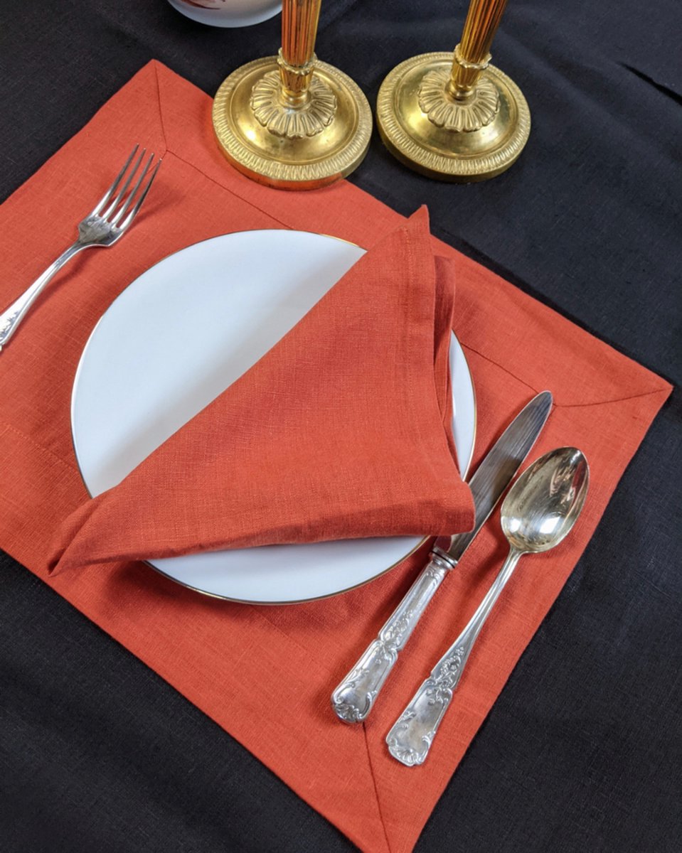 VANLINNEN - Linen Terracotta napkins - natural 100% linen - 45cm x 45cm - 4pcs - Terracotta servetten
