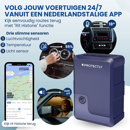 Protectly® GPS Tracker Extreme met Sim - Tracker - GPS Trackers – Volgsysteem - 150 landen - Slimme Sensoren - IP67 Waterdicht - 10 Jaar Full Service SIM - Geen abonnementskosten - Geschikt voor iOS & Android