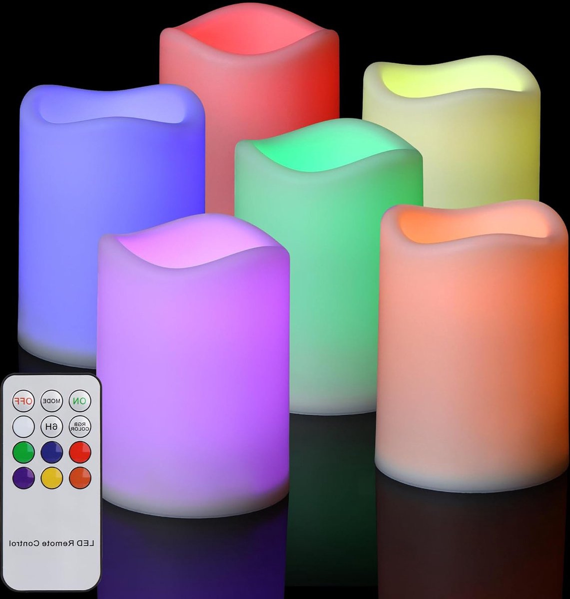 oCreon 6x LED Kaarsen Kleurig met Afstandsbediening & Timer - Waterdicht - Flameless Pillar