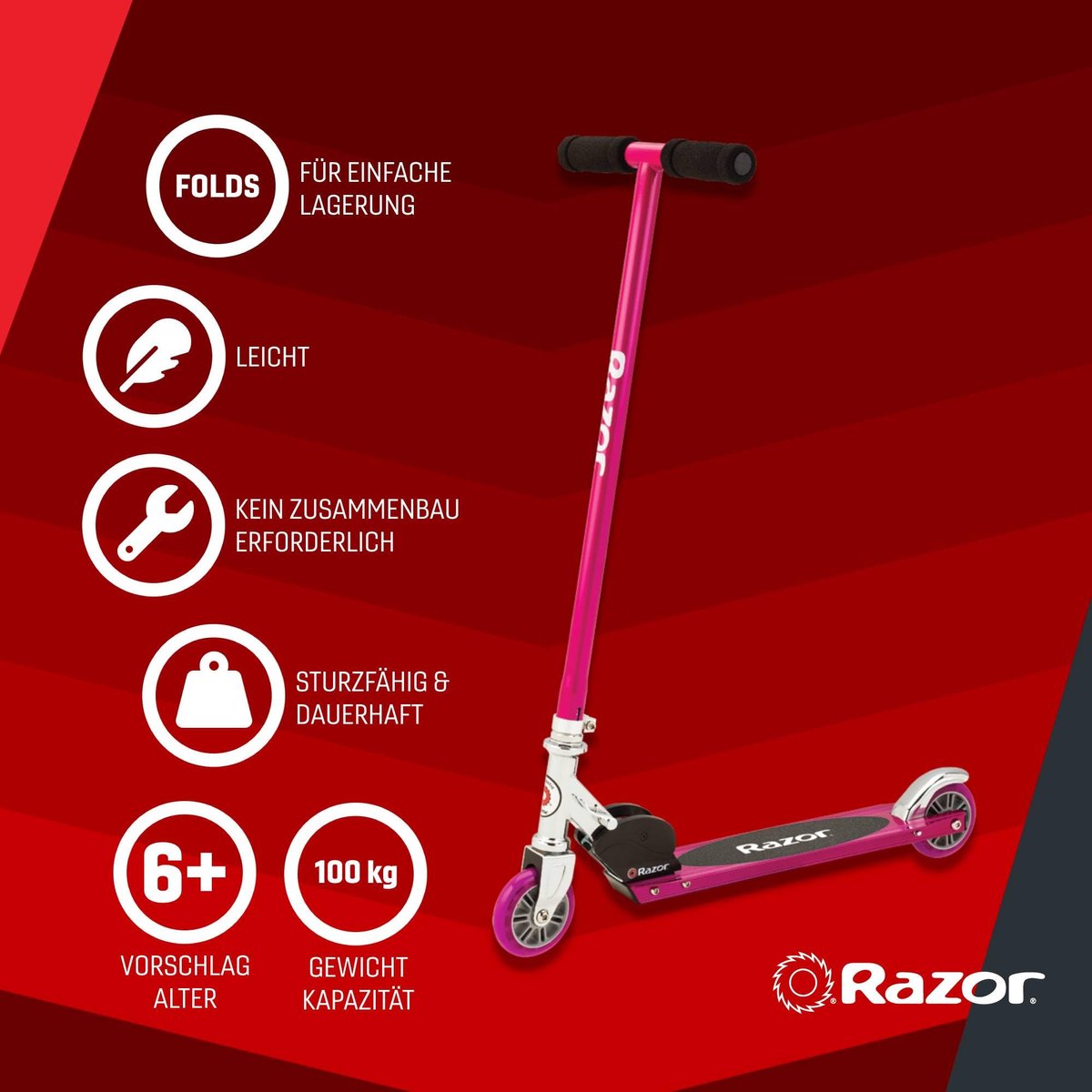 Razor S Sport - Step - Roze - Opvouwbaar - Kleine Wielen 98 mm - Voor Kinderen - Tot 100 kg - Vanaf 6 jaar — afbeelding 6