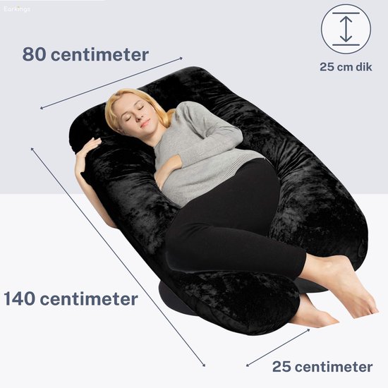 Earkings Zwangerschapskussen Zijslaapkussen 140x80cm U-vorm met Afneembare hoes - Body Pillow Zwart van Earkings — afbeelding 5
