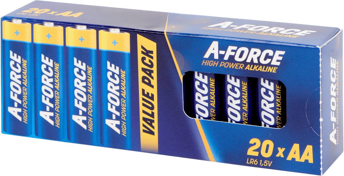 20x AA Batterijen | HIGH POWER |A-Force batterijen AA | Nood Pakket |Voordeel Verpakking | Alkaline batterijen - 1,5V, LR6 - 20 stuks