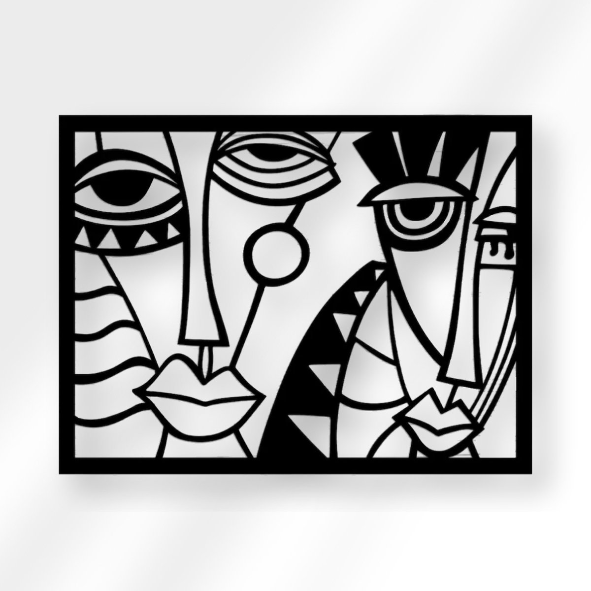 Weterings Store® - Wanddecoratie Industrieel - Picasso Art - Metaal - 80x60cm - Gepoedercoat - Zwart