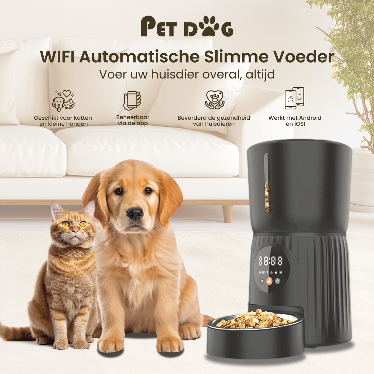 Afbeelding 3 van PetDog® Automatische Voerbak voor Katten en Klein Honden - Capacity 4 liters - 10 Maaltijden per dag - Stemopname - Bestuurd via Wifi Applicatie