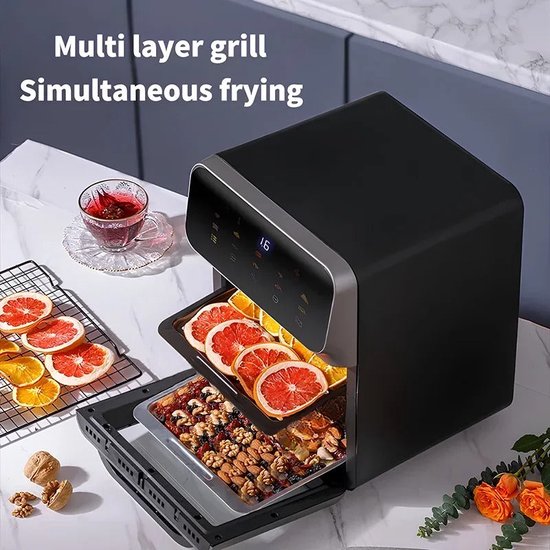Friteuza cu aer cald, fara ulei, Magic Nutribullet MBA021B, 1300W, 2.5L, tehnologie de convectie 360°, 6 programe de gatire, timer, temperatura ajustabila, negru