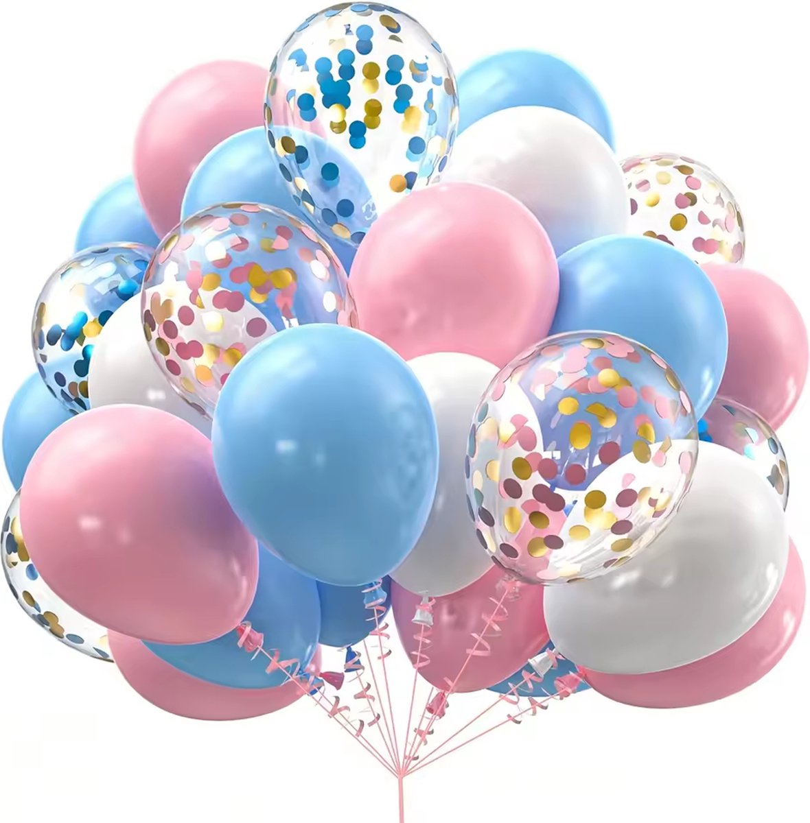 Ballonnen set roze, blauw, wit en doorzichtig met roze en blauw 20-delig - ballon - decoratie - babyshower - genderreveal - roze - blauw