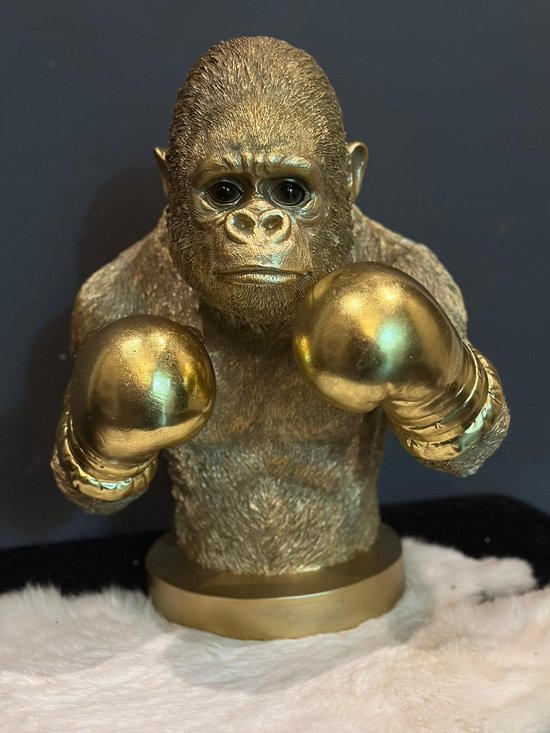 Goodyz- Jungle dieren - Gorilla - Gorilla buste- Boxing Gorilla- Goudskleurig - 36cm hoog