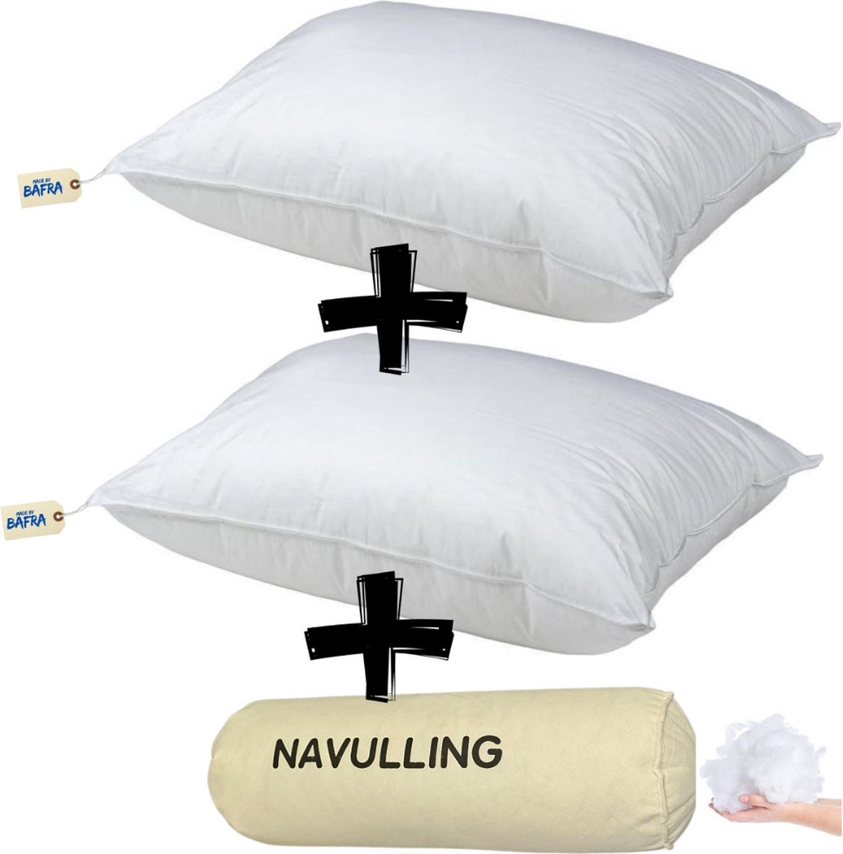 Bafra Hoofdkussen - Hoofdkussen Set van 2 - + gratis zak vulling | 60x70 cm - Hotelkwaliteit Hoofdkussens - Geschikt voor rug-, zij- en buikslapers - Katoenen Tijk
