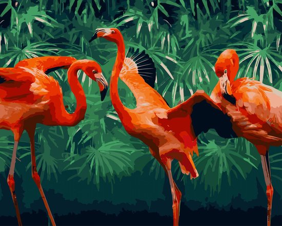 KEYIFA Schilderen Op Nummer Set Voor Volwassenen – Flamingo’s, Acryl Op Canvas 40x30 Cm, Inclusief Penselen En Verf