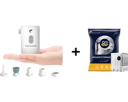 Flextail Gear 1x Max Pump 2 Pro Luchtbedpomp - 4 in 1 - Luchtpomp, Lantaarn, Vacuümpomp, Noodpowerbank - Wit + Vacuüm opbergzakken voor kleding - 80x60 cm - 4 stuks