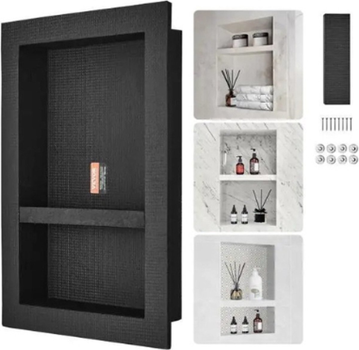 Mygroot - Douche nis - 2 lagen - Opbergruimte - Inbouw - Zwart.