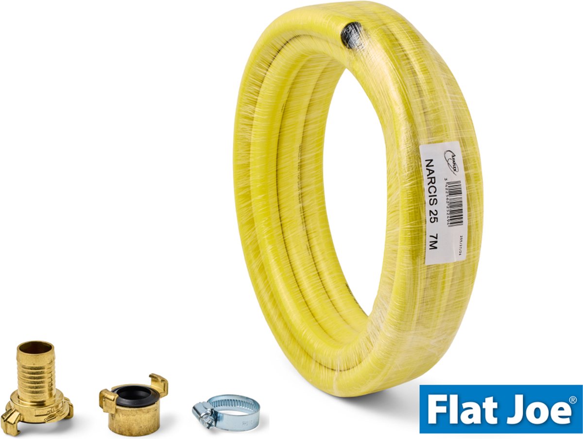 Flat Joe ® waterslang SET - incl. geka koppelingen en slangklem - 1" waterslang 7mtr - pompslang