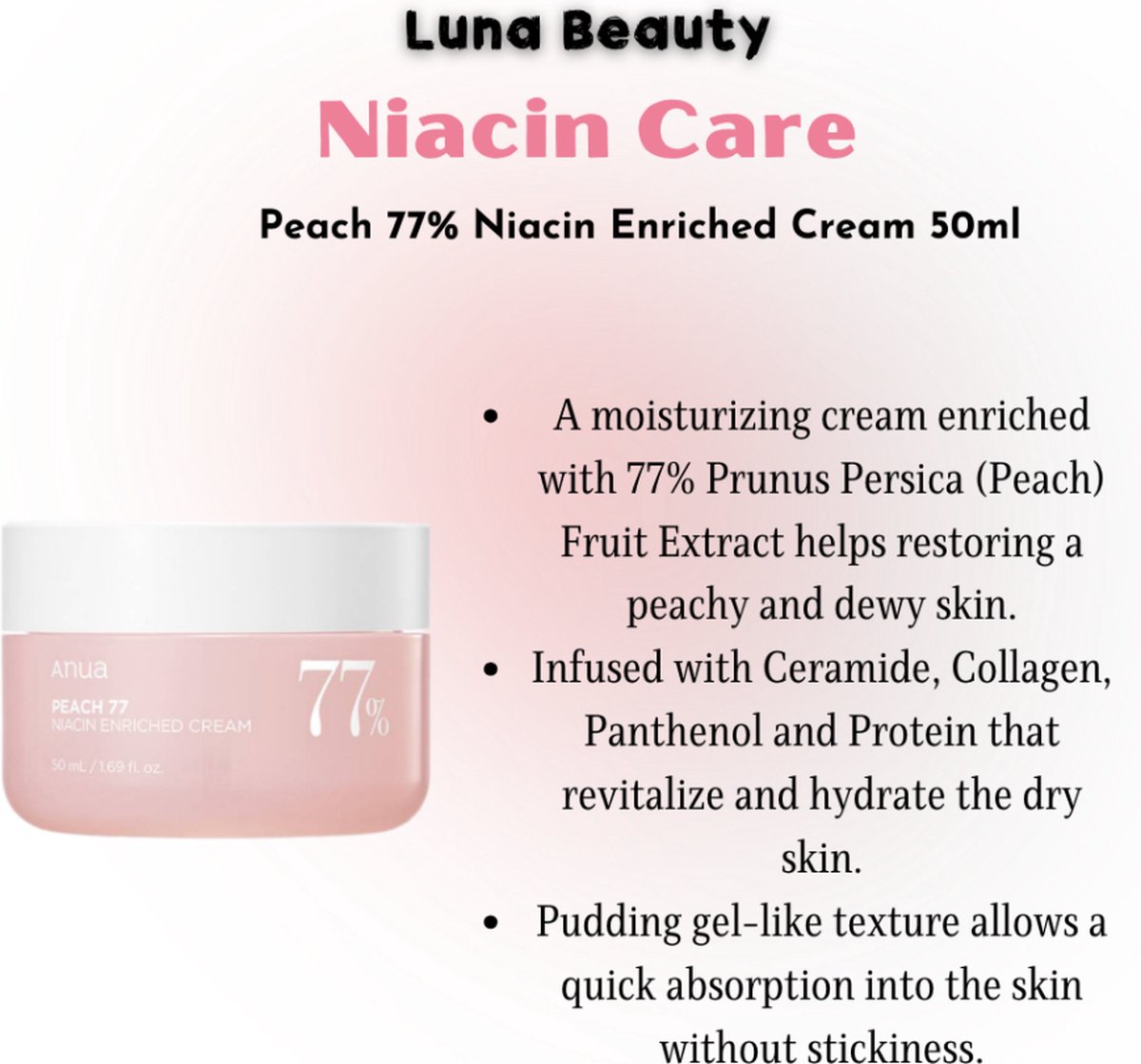 Orginele Auna Peach 77% Niacin Enriched Korean Huidverzorging Cream - 50ml