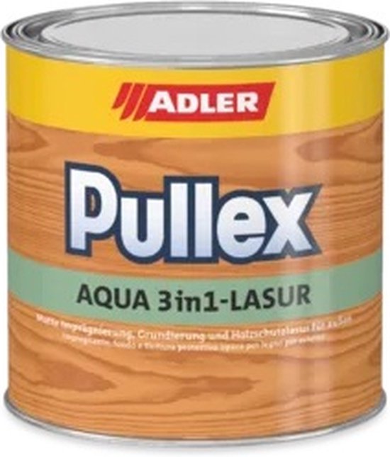 Blik met Pullex Aqua 3in1 transparante houtbeits van Adler.