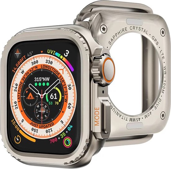 FFO2World Titanium Metaal Case Hoesje – Geschikt voor Apple Watch Series 11 46mm / Series 10 46mm – Full Cover Metaal Case / Beschermend Hoesje – Robuuste Bumper Bescherming – Screenprotector Case (Titaniumkleur)